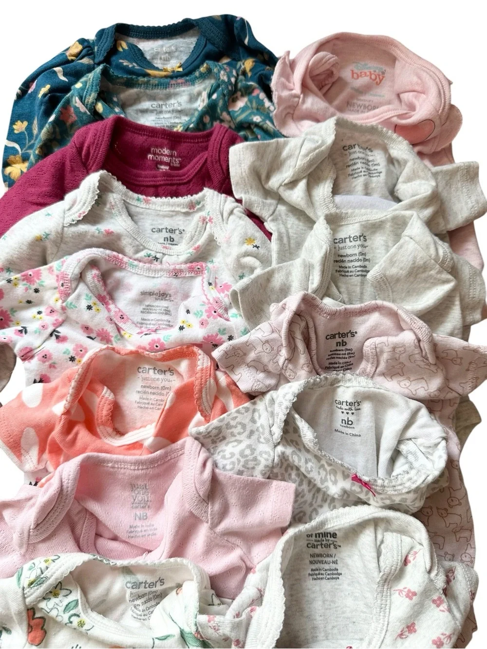 Newborn 18 piece mixed clothing lot for baby girls Carter’s, Gerber, Disney